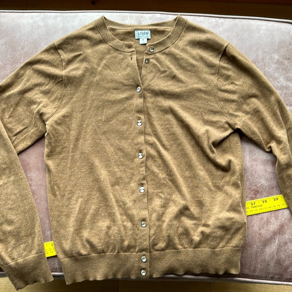 Fancy jeweled button, caramel colored cardigan. - Picture 4 of 9